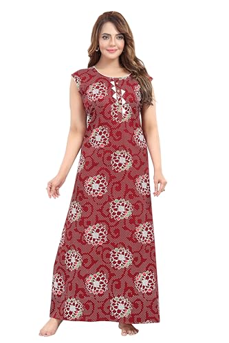 Image of Women's Cotton Free Size Nighty Maxi Dress - Sleeveless Long Floral Printed Night Gown | Soft Breathable Lounge Wear | Full Length Comfortable House Dress