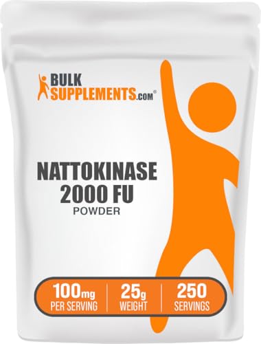BulkSupplements.com Nattokinase 2000 FU Powder - Sourced from Natto Extract Nattokinase Supplement - Gluten Free 100mg of Natto Powder per Serving 25g (0.88 oz) (Pack of 1)