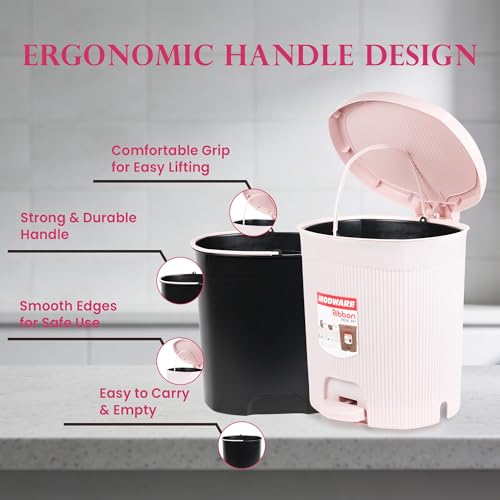 Image of MODWARE Premium Plastic Pedal Dustbin with Removable Bucket, PP Polypropylene, Hands-Free, Grey, for Kitchen, Office, College (Pink)