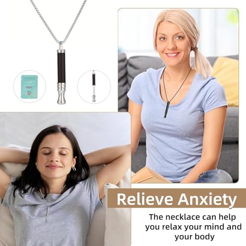 Breathing Necklace to Quit Smoking and Vaping Anxiety Relief Items Natural Calm Smokeless Inhaler Stop Smoking Aids Vaporless Inhaler Quit Smoking Fum Vaporless Inhaler for Natural Calm Stress Relief (Black Stone)3
