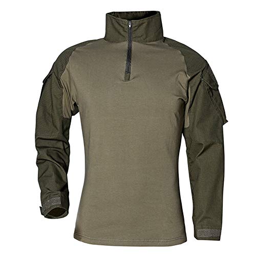 Militar Táctica Camisa Hombre Al Aire Libre Ejercito Camuflaje BDU Delgado Ajuste Camisas Manga Larga Cuello con Cremallera Combate Camiseta para Caza Paintball Airsoft
