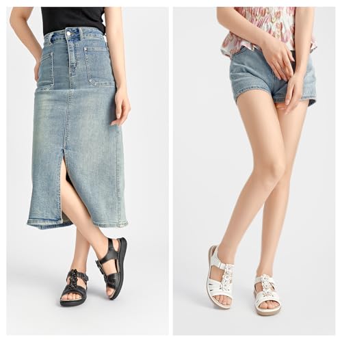 ALLOT Women's Arch Support Flat Sandals Low Wedge Heel Comfortable Dressy Summer Slides With Flowers2