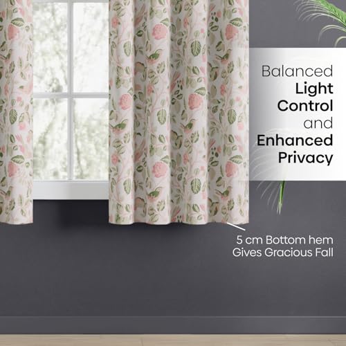 Image of haus & kinder Digital Printed Cotton Window Curtains 5 Feet Long Pack of 2 Window Curtains, 5 Feet Curtains for Window (Pastel Aviary, Green 130x152 CM)