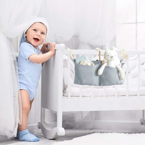 Naapesi Baby Crib Cabin Bedside, Crib Storage Pocket, Hanging Storage Bag, 100% Cotton, 2 Pockets Bedside Hanging - Image 4