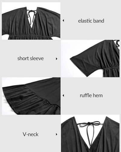 Daci Plus Size Swimsuit Cover Ups - V Neck Bathing Suit Women Short Sleeve Beach Dress3