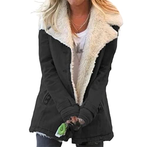 Winter Coats for Women Sherpa Fleece Jacket Faux Fur Coat Lapel Distressed Jackets Long Sleeve Coat Warm Outerwear3