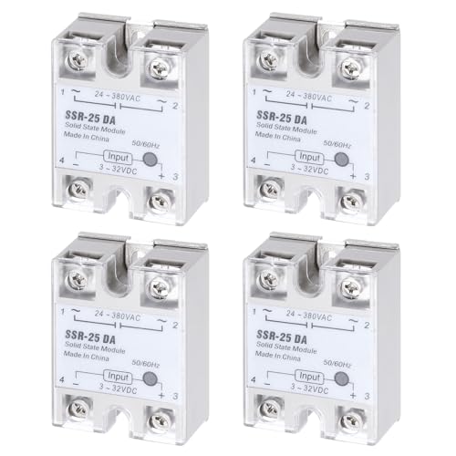 DMiotech 4 Pcs SSR-25DA 3-32V DC Input to 24-380V AC Output Single Phase Solid State Relay AC 25A for Industrial Automation, HVAC, Lighting Control