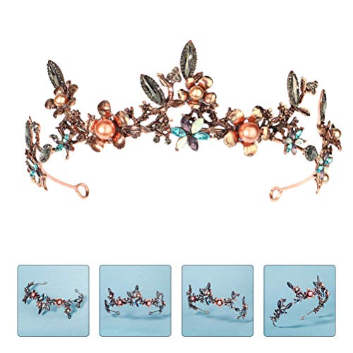 Lurrose Pérola Flor Coroa Tiaras Strass Cristal Diamante Tiara Faixa de Cabelo de Noiva Enfeite de C