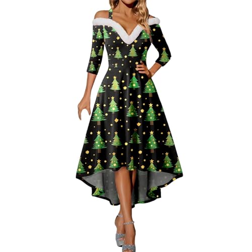 Generisch Weihnachtskleid Dresses for Women Festliches Outfit Damen Schwarzes Kleid Strickkleid Winter Kleider Weihnachten Petticoat Elegant...