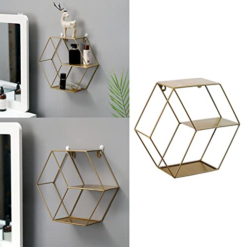 Étagère Murale Hexagonale En Fer Forgé d'or pour Rangement et Bibliothèque