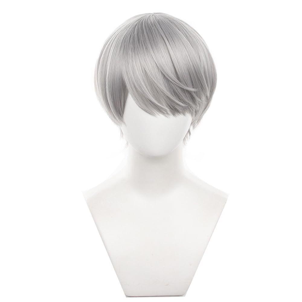Shqncoh Anime Yu Narukami Wig Gray Bowl-shaped Short Straight Party Hair Halloween Cosplay Props Accessory