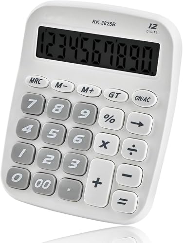 Image of Desktop Calculator with Big Easy-Press Buttons, 12 Digit Large Display Adding Machine for Office Desk & Home Use, White