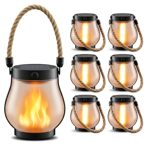 6 Pack Solar Lanterns Outdoor Waterproof 2nd Gen Ultra-Realistic Flickering Flame Outdoor Solar Lanterns Decorative USB-C/Solar Charging Hanging Lantern for Outside Backyard Patio Garden Decor