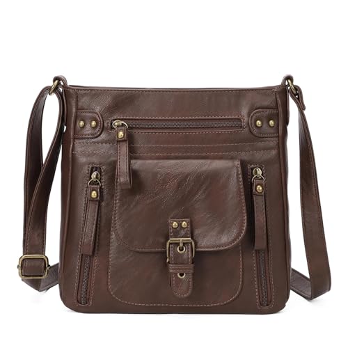 KL928 Crossbody Bags for Women, Multi Pocket Shoulder Bags, Medium PU Leather Cross Body Purses 01-coffee