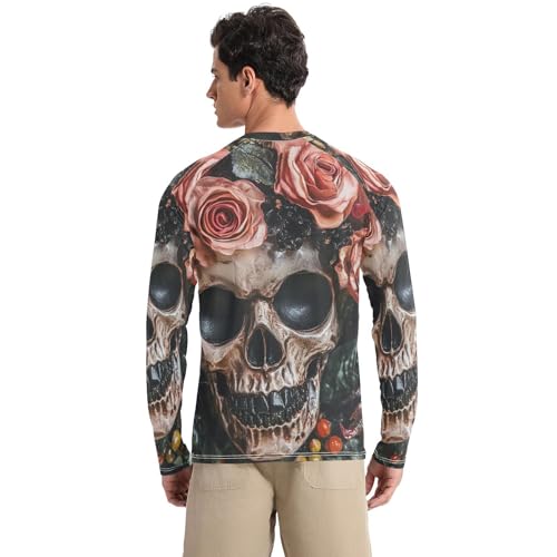 Men Sun Shirts Men's Rash Guard Shirts UPF 50+ Protection Crew Neck Long Sleeve Shirt Green Mountains and Pine Trees 35002