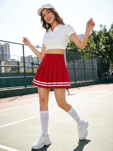 Image of Pleated Skirts for Women, High-Waisted A-Line Mini Tennis Skater Skirt | Easy pull-on elastic waist, Clean solid color, School uniform outfits, Cheerleader outfits, Everyday campus wear