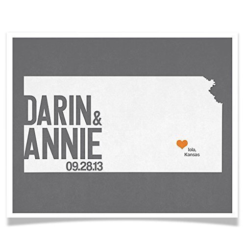 Kansas or ANY State Map Print with Couple's names wedding date and location, custom colors any state or any country available wedding gift first anniversary gift