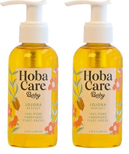 HobaCare 100% Pure Jojoba Oil Baby Care - Unrefined and Cold Pressed Body & Scalp Massaging Oil for Skin, Hair, and Nails - Helps to Fight Cradle Cap and Dry Skin (4.22 fl oz / 125 ml) (Pack of 2)