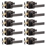 GOBEKOR 10 Pack Privacy Door Levers Bedroom Door Handle with Lock Oil Rubbed Bronze Square Door Handles Keyless Door Lock Straight Bed/Bath Lever
