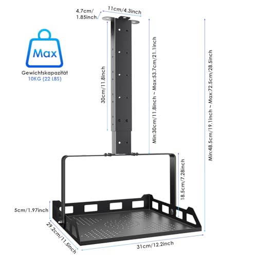 Salange Beamer Halterung Deckenhalterung, Höhenverstellbar Projector Halterung Decke,Universal wandhalterung Verdeckte Kabelführung,Tragkraft bis zu 10 kg,Beamerhalterungr für Heimkino Büro,Schwarz