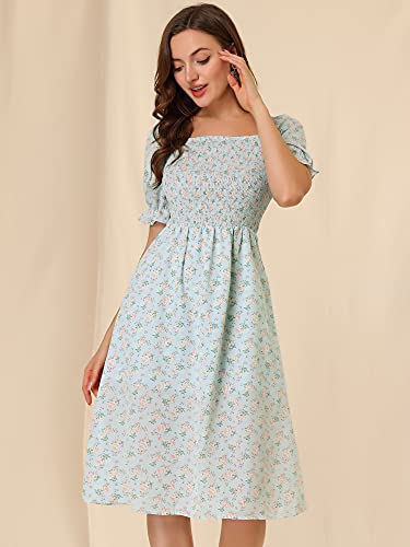 Image of Allegra K Women's Cottagecore Floral Dress Puff Sleeves Smocked Midi Dresses