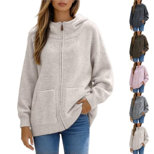 Zip Up Cardigan Sweater For Women Long Sleeve Chunky Knit Fall Sweater Coat | Open Front,Winter Warm Sweater, Long Sleeve Full Zipper Chunky Knit Fall Sweater Coat With Two Pocket - image 1