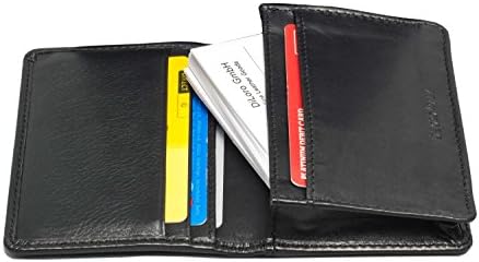 DiLoro Wallet Full Grain Black Nappa Leather Slim Small Bifold Travel Card Holder for Men and Women