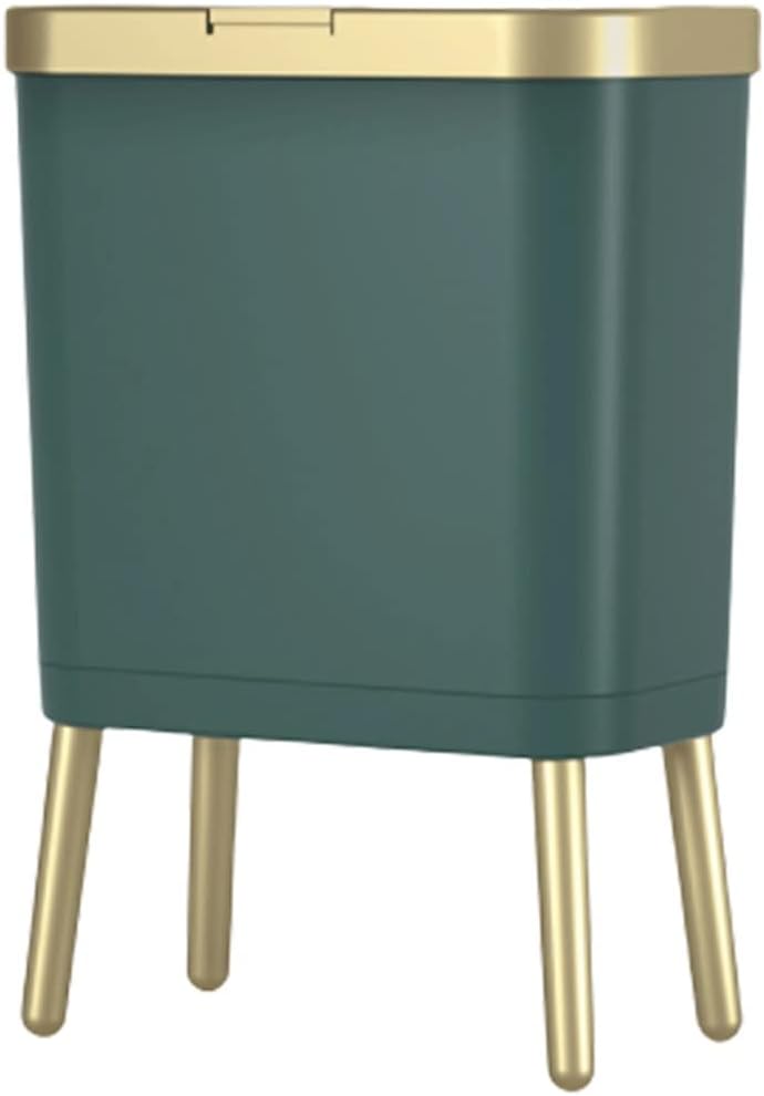 WYDMSmall Rectangle Trash Can， Plastic Garbage Can with Press- type Sealed Lid， Garbage Bin for Bathroom，Bedroom，Kitchen， Living Room (Color : Green)