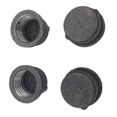 AUSENNA round cap for tubes Black cast iron Internal thread pipe caps DN15/20/25 used for DIY pipe decoration safety protection pack of 4 (1inch)