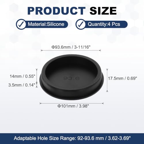 Image of MECCANIXITY 4pcs T-Shaped Silicone Plugs 93.6mm 3-11 /16 Inch Dia, Black | Snap in Plug Hole Seal Cover Round Rubber Stopper for 92-93.6mm Holes Kitchen Rubber Bulkheads Waterproof Sealing