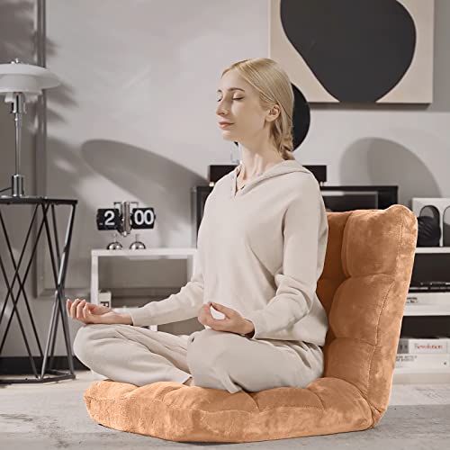Image of Giantex Folding Floor Chair with Back Support, 14 Adjustable Position, Padded Sleeper Bed, Couch Recliner, Gaming Floor Chairs for Adults, Meditation, Living Room (TAN)