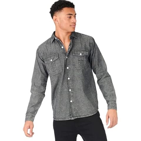 JMOJO - Shirts for Men Adult - Slim Fit Denim Men's Shirts - Mens Shirts Long Sleeve Button Up - Casual Denim Shirts for Men Cover