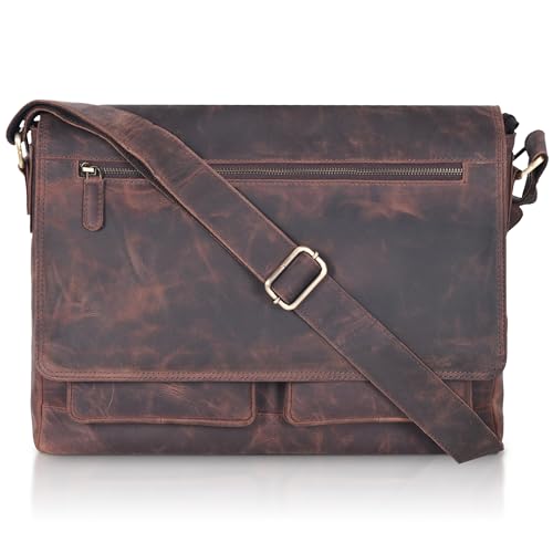 LEVOGUE - Borsa messenger in pelle per uomini e donne, per laptop da 14", per viaggi e lavoro, realizzata a mano