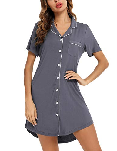 Image of Pjmlifecoco Nightgown for Women Button Down Sleepshirt Short /Long Sleeve Nightdress Soft Modal Sleepwear S-XXL