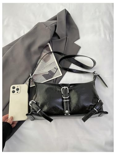 SweatyRocks Women's Leather Shoulder Bag Buckle Top Handle Underarm Bags Shopping Commute Handbag4