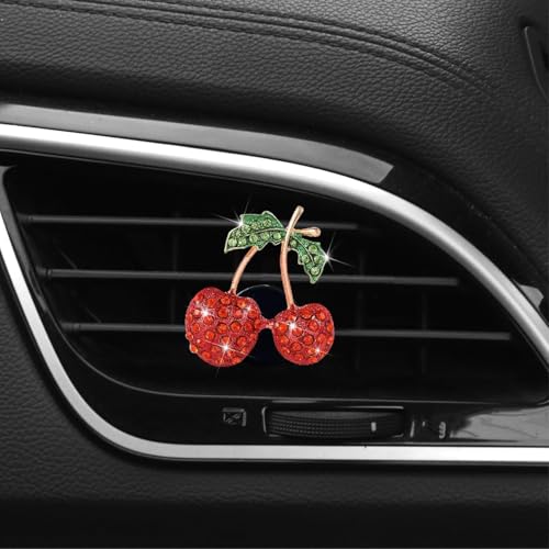 Image of Red Cherry Car Air Vent Freshener Perfume Clip,Rhinestone Air Outlet Fragrance Perfume Clip Freshener,Car Decor(Odor Random)(Ocean, lavender, cologne, peach),Interior Accessories