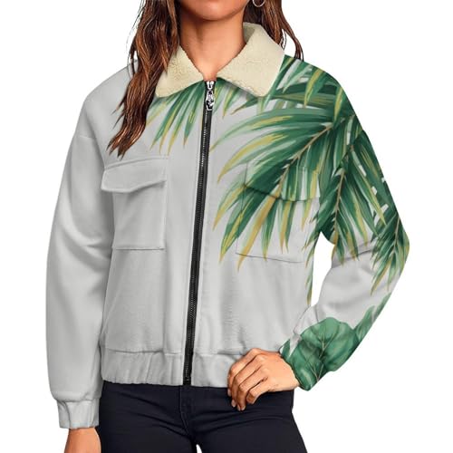 Veste polaire femme vert clair à motif palmier pour l'hiver