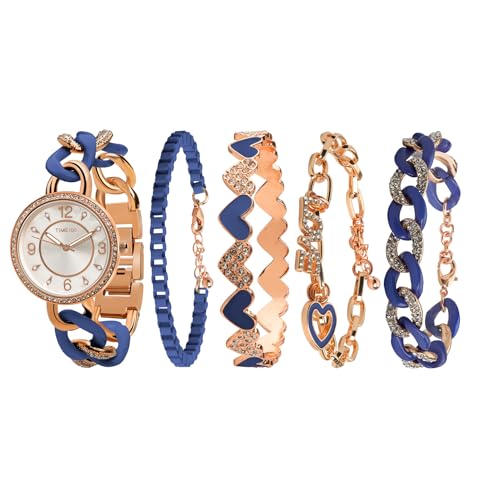 TIME100 Women's Bracelet Watch Set Premium Crystal Accented Rose Gold Bangle Watch for Women Elegant Gift for Birthdays, Christmas(Midnight Sapphire)