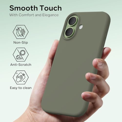 Image of DIZORO Compatible with iPhone 17 Case 6.3, Slim Liquid Silicone 3 Layers Full Covered Soft Gel Rubber Phone Cases Protective Back Cover 6.3 Inch - Olive