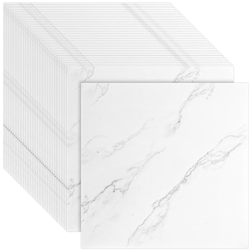 CYEER 40 Dalles PVC Adhésives Sol 30x30cm, Sol Vinyle Autocollant Effet Marbre Blanc, Revêtement de Sol Imperméable et Épais pour Cuisine, Salle de Bain et Salon,...