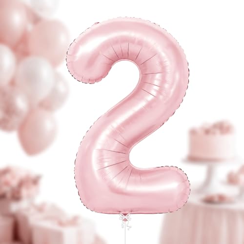 Image of KatchOn Pastel Pink 2 Balloon Number - 40 Inch | 2nd Birthday Decorations