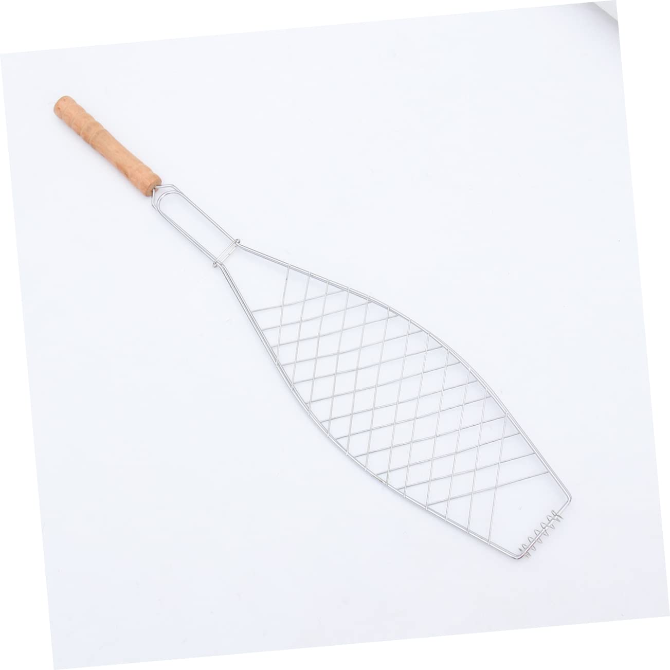 Clip de Parrilla para Pescado 4 Piezas de Hierro Mango de Madera | Antiadherente, Reduce que Caiga entre Rejillas, Uso Exterior para Bbq y Camping