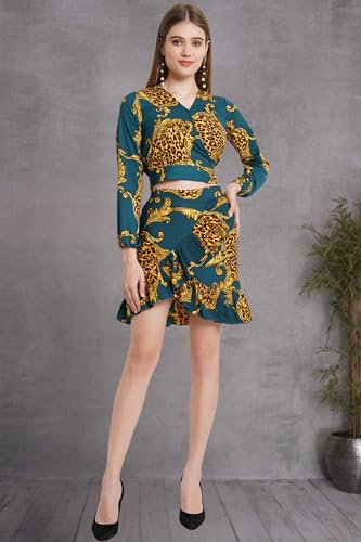 Image of POPWINGS Casual Animal Printed Top and Skirt Set for Women || Co-Ords Set for Women Stylish Western || Two Piece Women Set for Women || Crop Top and Skirt Set for Women