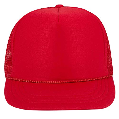 Otto Cap Youth 5 Panel High Crown Mesh Back Trucker Hat Polyester Foam Front Red2