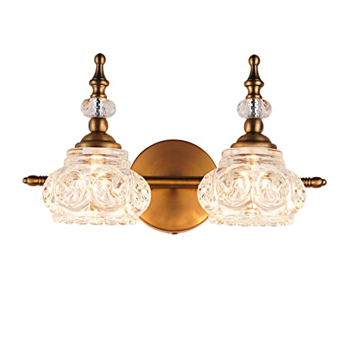 DJFHKO Brass Bathroom Light Fixture, Vintage 2 Light Vanity Lighting