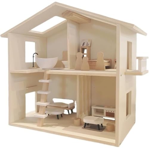 Dearollingディアローリング 木製 子供用 リアルなごっこ遊び 北欧風キッチン 冷蔵庫 洗濯機 ミニクッキング 人形部屋 セット おもちゃ (ログドールハウス,a)