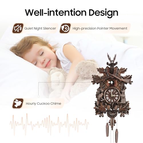 Reloj de pared cucú estilo chalet tradicional madera marrón miniatura 5