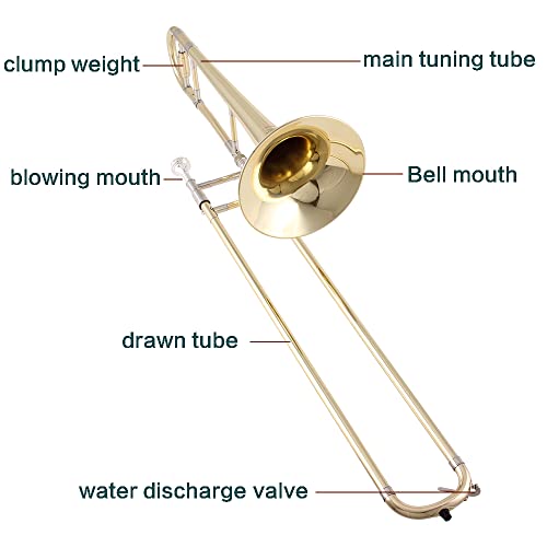 Yamaer Alto Trombone Bb Trombone Instrument Is Suitable For Beginners And Students To Play, Including Trombone Bag Cleaning Suit, Glove，Manual, Etc (Glod) #TOP4