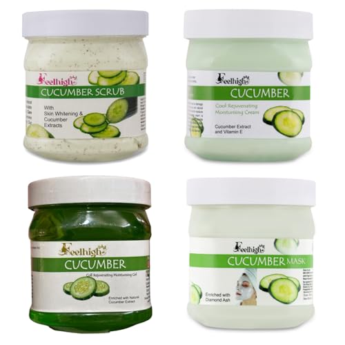 Image of feelhigh Cucumber Facial Kit For All type of Skin Solution For Man and Woman -Scrub,Cream,Mask,Gel (500gm x 4)