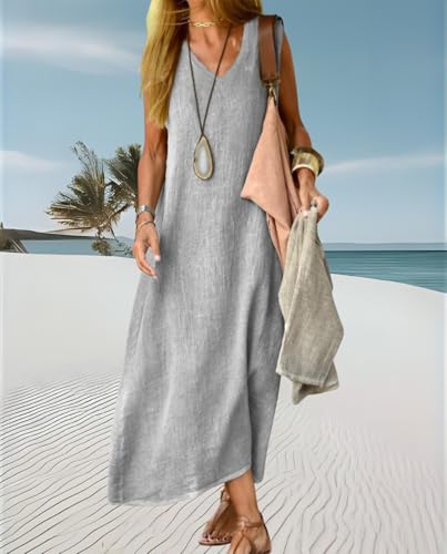 Bohemian Style Cotton and Linen Solid Color Dress Flowy and Airy for Relaxed Outfits3